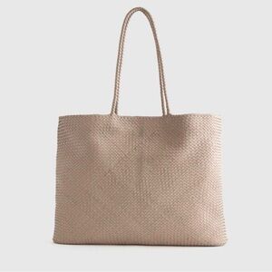 QUINCE BEIGE ITALIAN LEATHER HANDWOVEN TOTE BAG